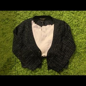 WHITE SHIRT NOT INCLUDED: black sparkly cropped sweater